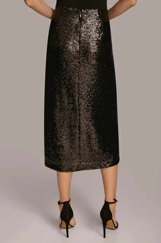 Women Skirts Donna Karan FAUX WRAP SEQUIN SKIRT Black