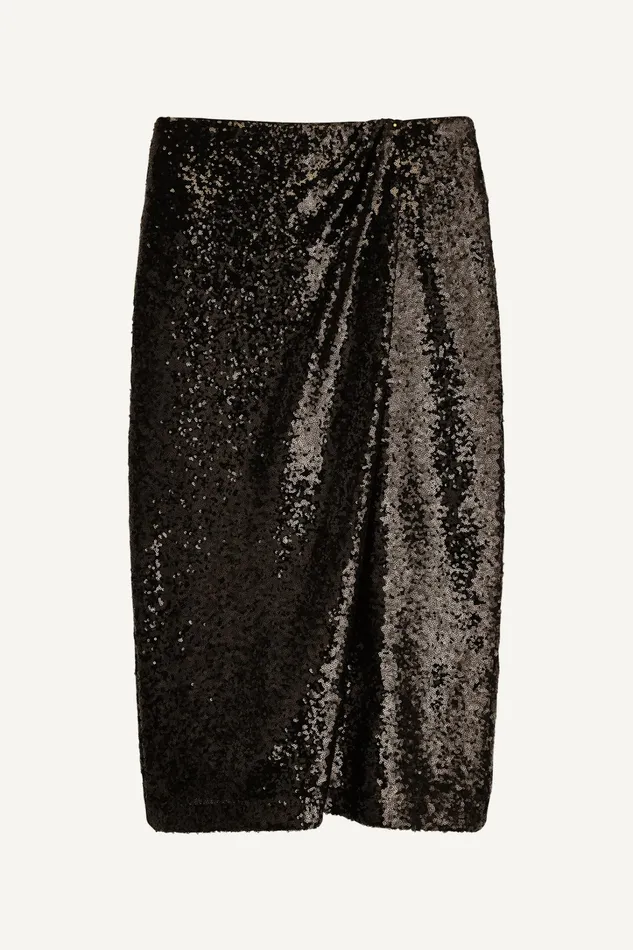 Women Skirts Donna Karan FAUX WRAP SEQUIN SKIRT Black
