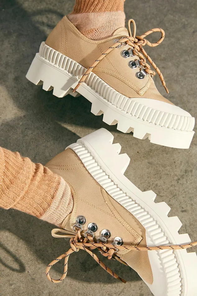 Women Sneakers Free People Ozzy Lug LaceUp Shoes Beige White
