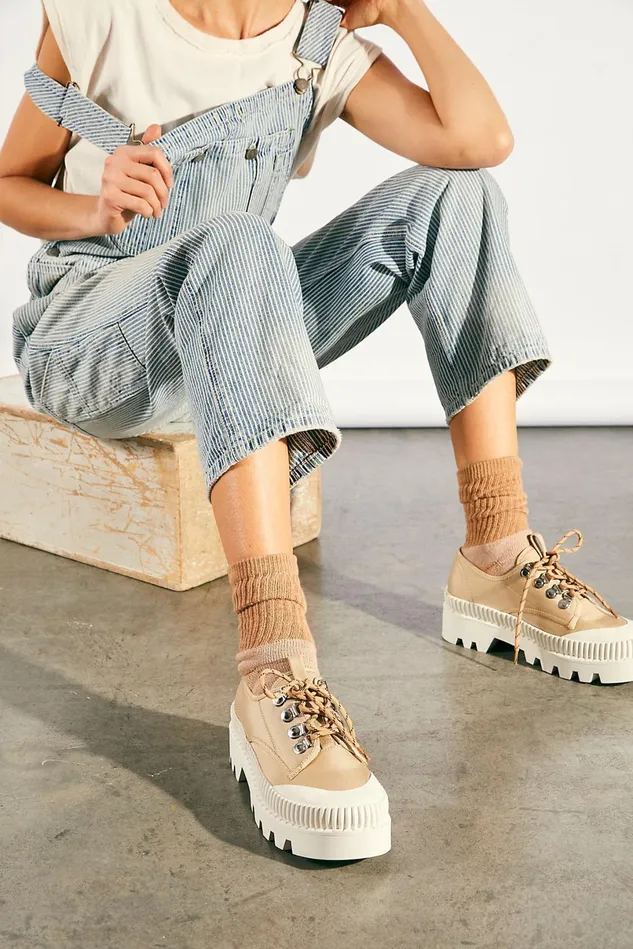 Women Sneakers Free People Ozzy Lug LaceUp Shoes Beige White