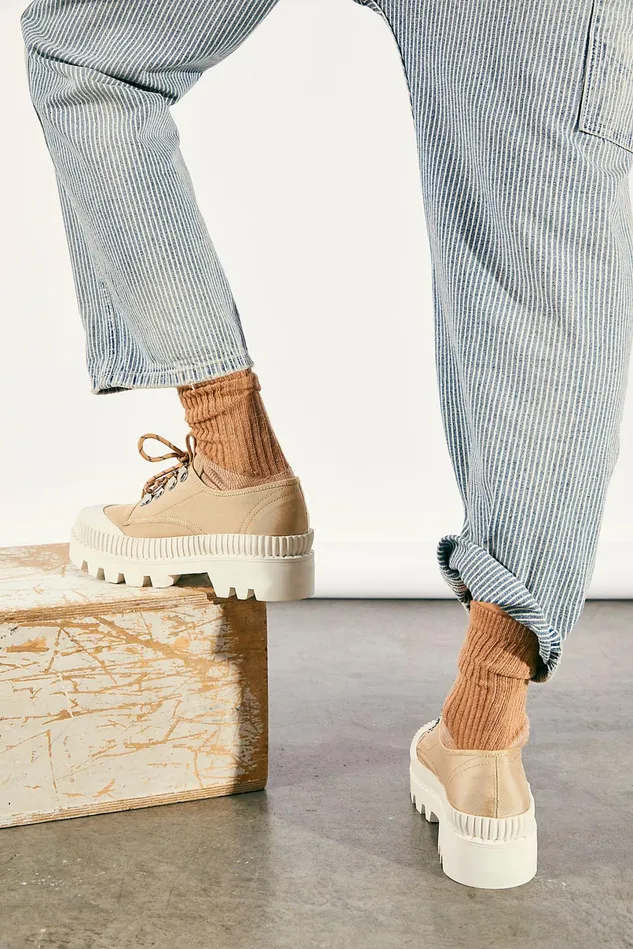 Women Sneakers Free People Ozzy Lug LaceUp Shoes Beige White