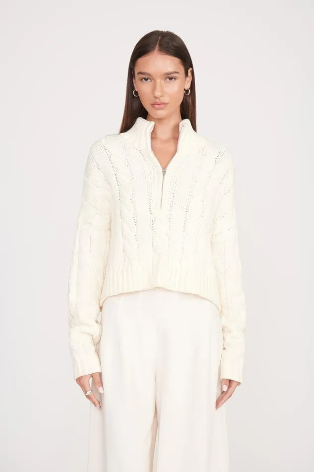 Women STAUD Knits CROPPED HAMPTON SWEATER IVORY
