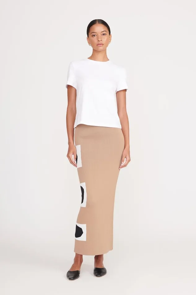 Women STAUD Knits KARINA SKIRT CAMEL GEOSCAPE