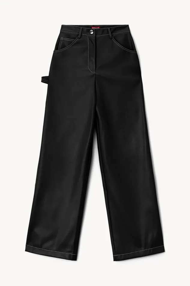 Women STAUD Pants and Shorts DOMINO PANT BLACK VEGAN LEATHER