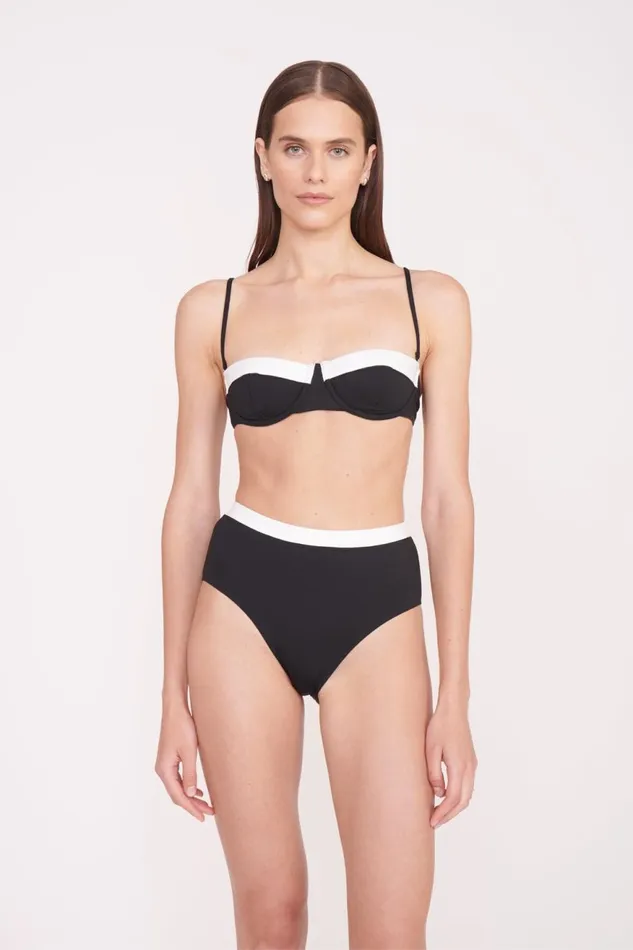 Women STAUD Swim DEVON HIGH RISE BIKINI BOTTOM BLACK WHITE