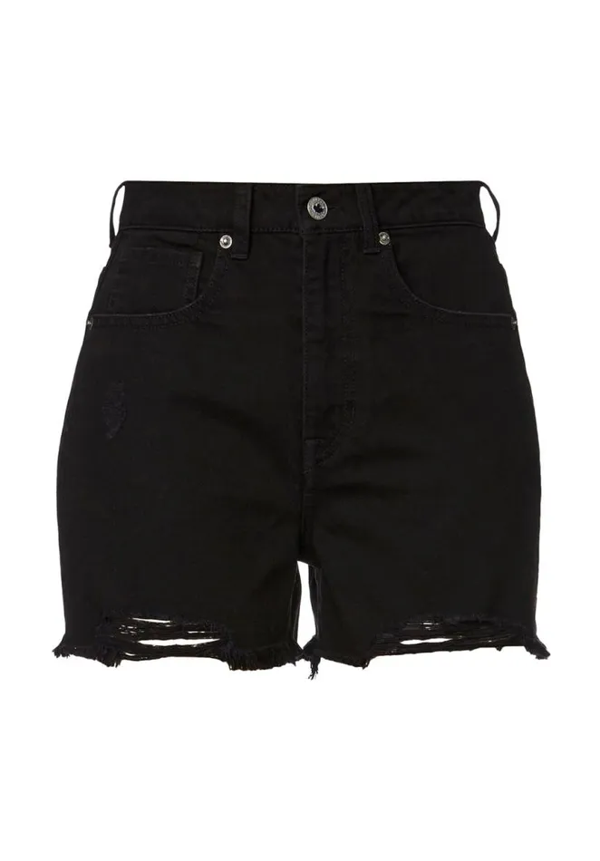 Women Super High Rise Joanna Frayed Shorts Black Buffalo David Bitton Shorts and Skirts