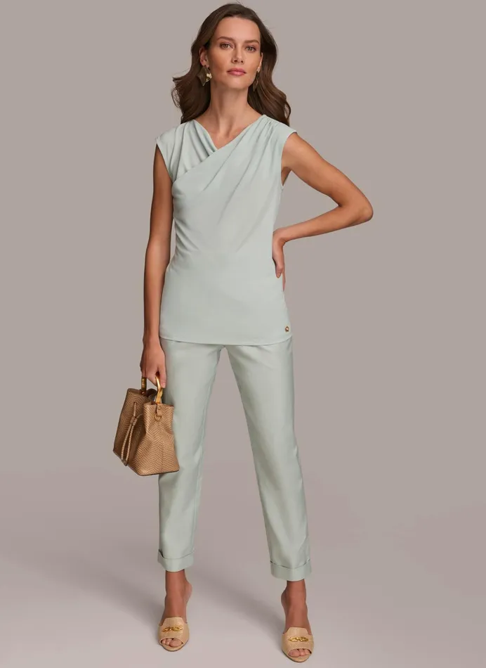 Women Sweaters And Tops Donna Karan ASYMMETRICAL DRAPE SHOULDER TOP Blue Frost