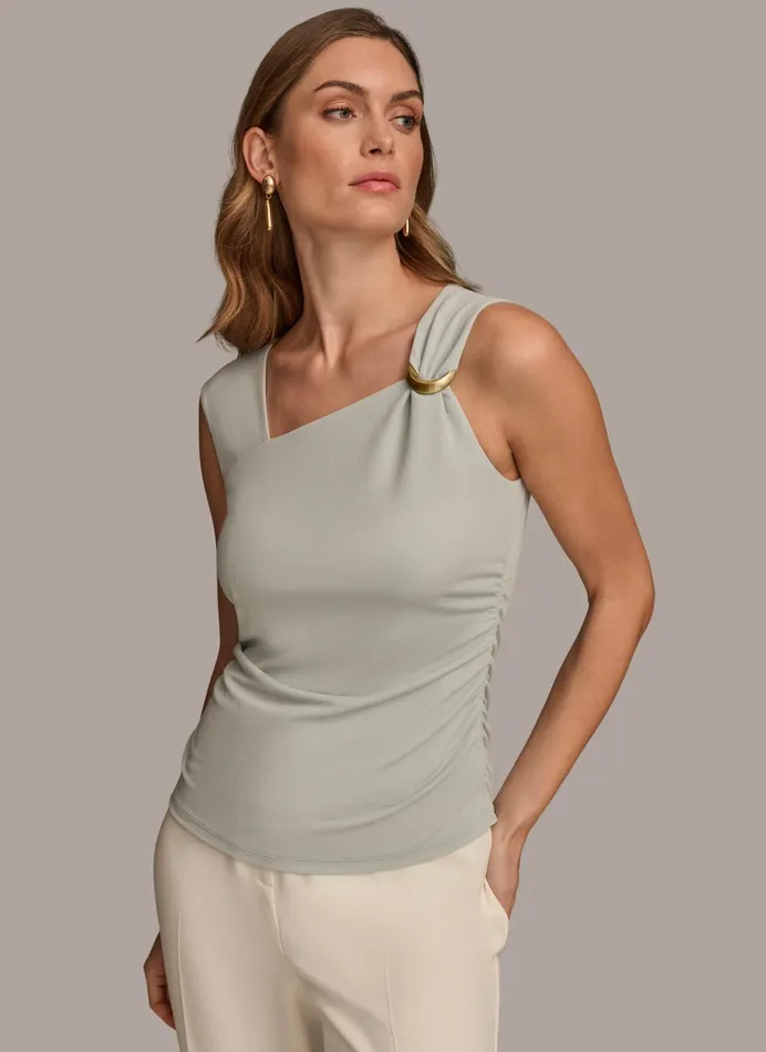 Women Sweaters And Tops Donna Karan ASYMMETRICAL TOP WITH HARDWARE Blue Frost