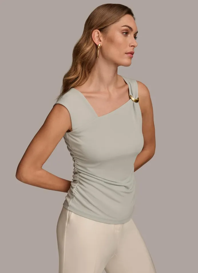 Women Sweaters And Tops Donna Karan ASYMMETRICAL TOP WITH HARDWARE Blue Frost