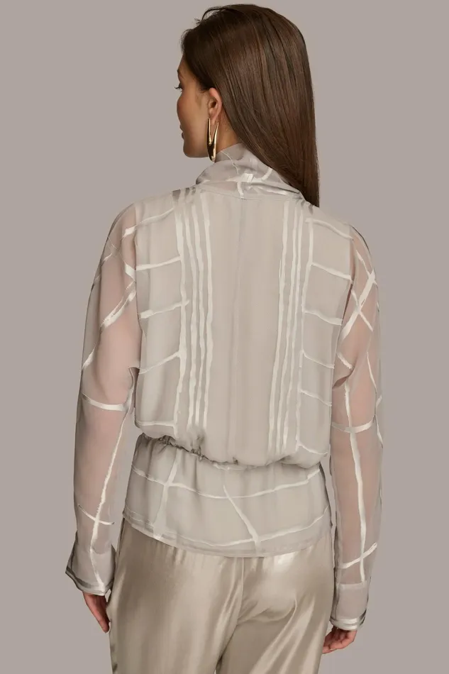 Women Sweaters And Tops Donna Karan BURNOUT FAUX WRAP BLOUSE Pavement