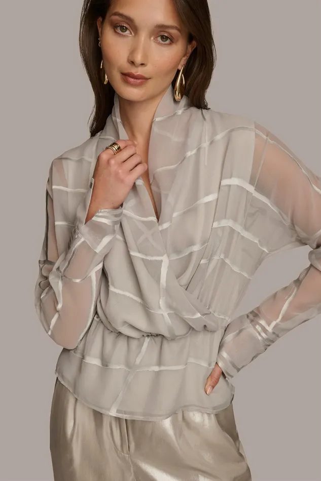 Women Sweaters And Tops Donna Karan BURNOUT FAUX WRAP BLOUSE Pavement