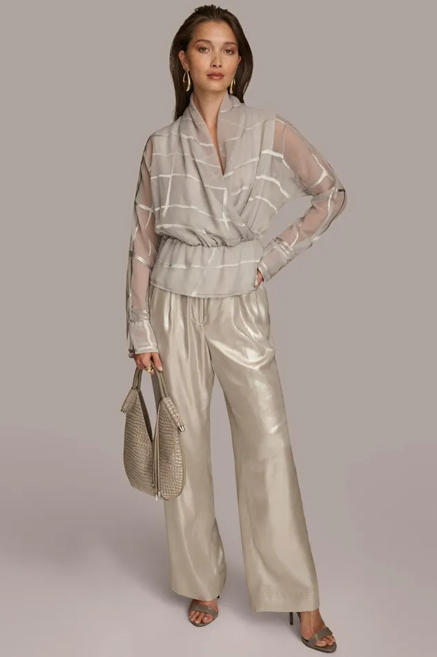 Women Sweaters And Tops Donna Karan BURNOUT FAUX WRAP BLOUSE Pavement