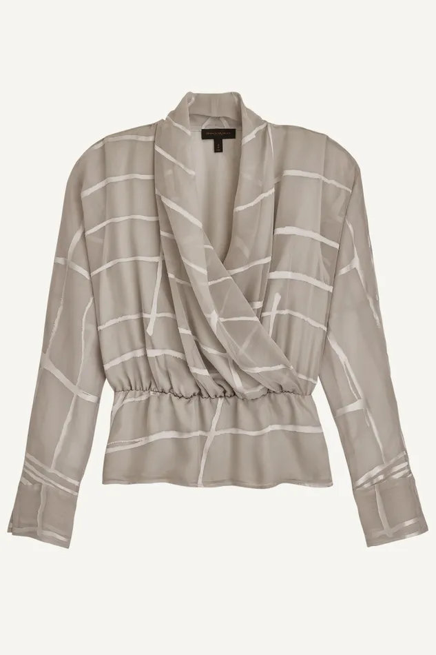 Women Sweaters And Tops Donna Karan BURNOUT FAUX WRAP BLOUSE Pavement