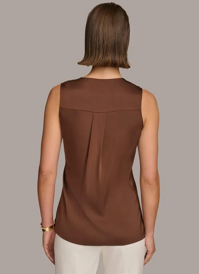 Women Sweaters And Tops Donna Karan DRAPE NECK WITH SIDE TIE TOP Canyon