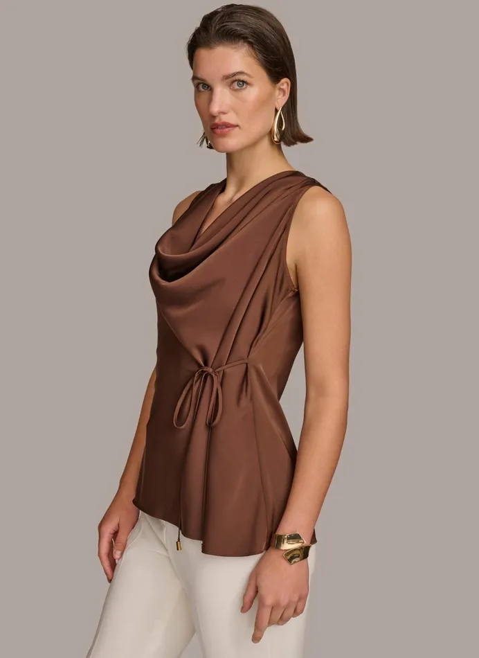 Women Sweaters And Tops Donna Karan DRAPE NECK WITH SIDE TIE TOP Canyon