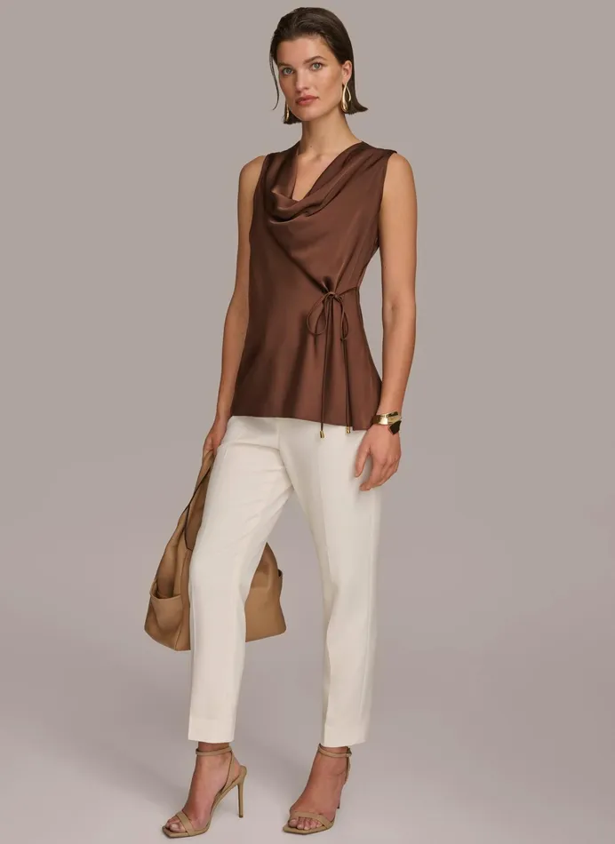 Women Sweaters And Tops Donna Karan DRAPE NECK WITH SIDE TIE TOP Canyon