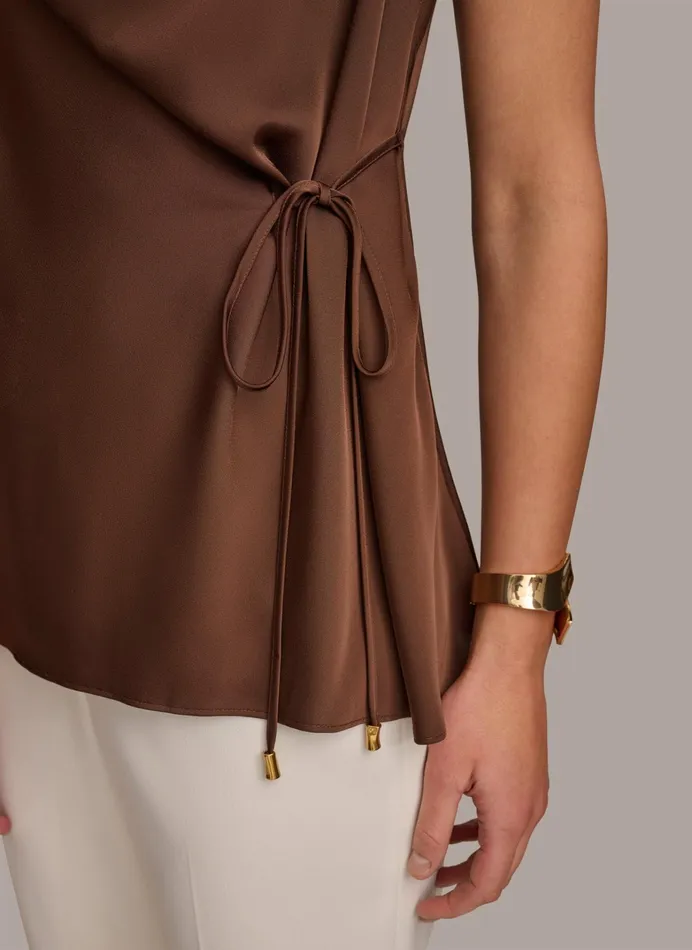 Women Sweaters And Tops Donna Karan DRAPE NECK WITH SIDE TIE TOP Canyon