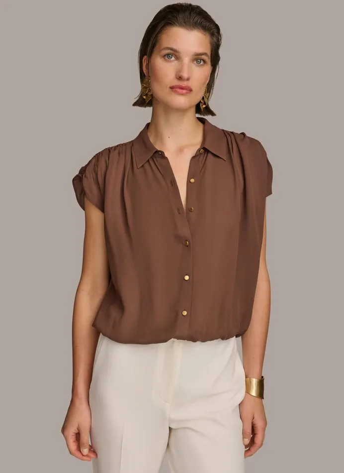 Women Sweaters And Tops Donna Karan ELASTIC HEM BLOUSE Canyon