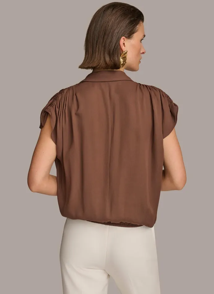 Women Sweaters And Tops Donna Karan ELASTIC HEM BLOUSE Canyon