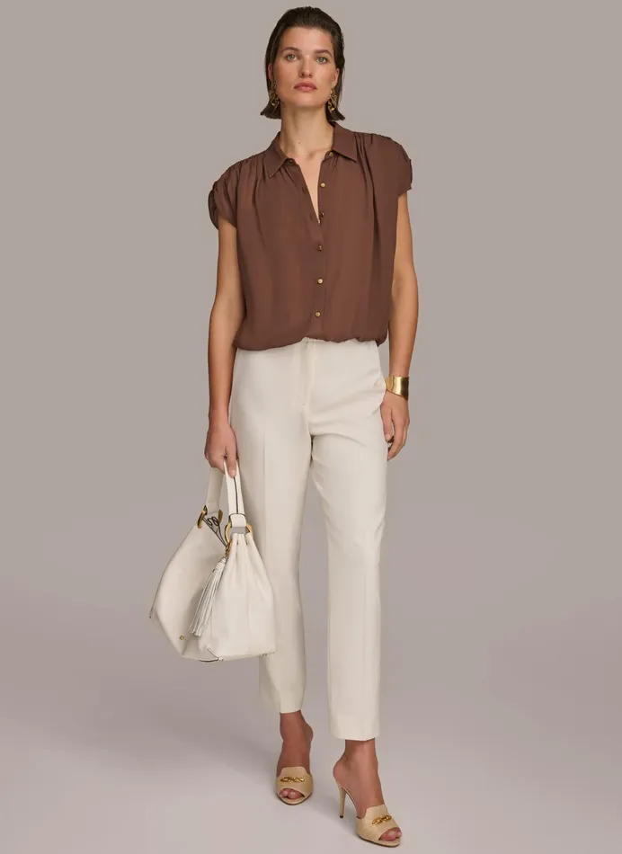 Women Sweaters And Tops Donna Karan ELASTIC HEM BLOUSE Canyon