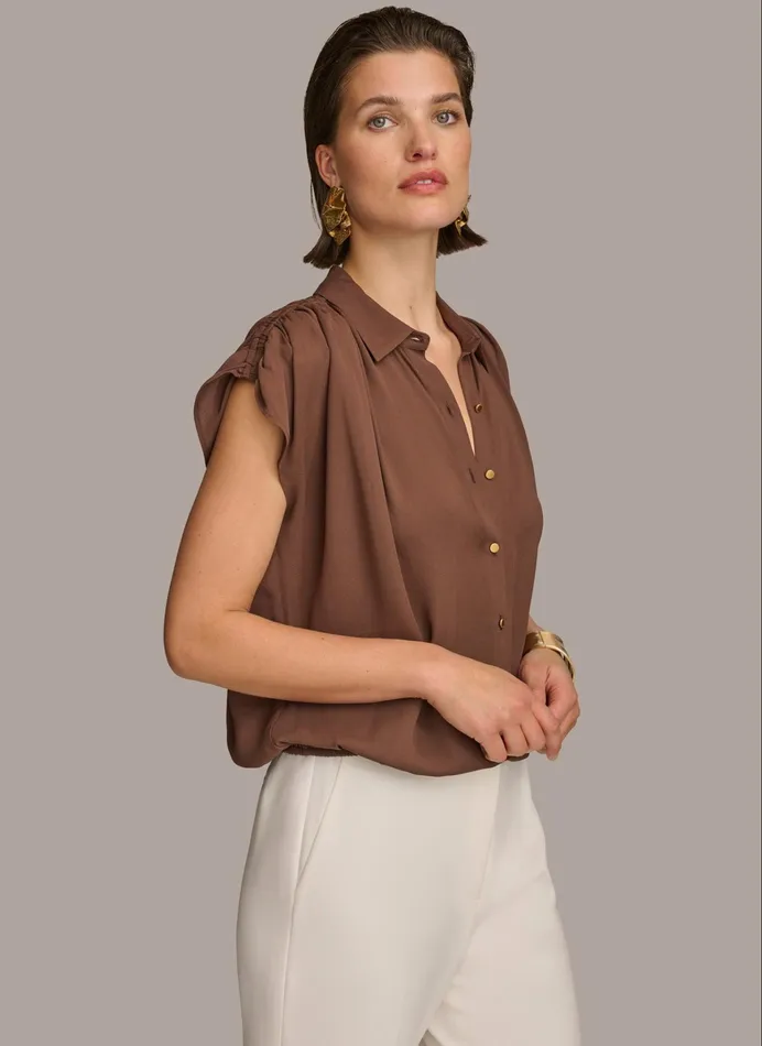 Women Sweaters And Tops Donna Karan ELASTIC HEM BLOUSE Canyon