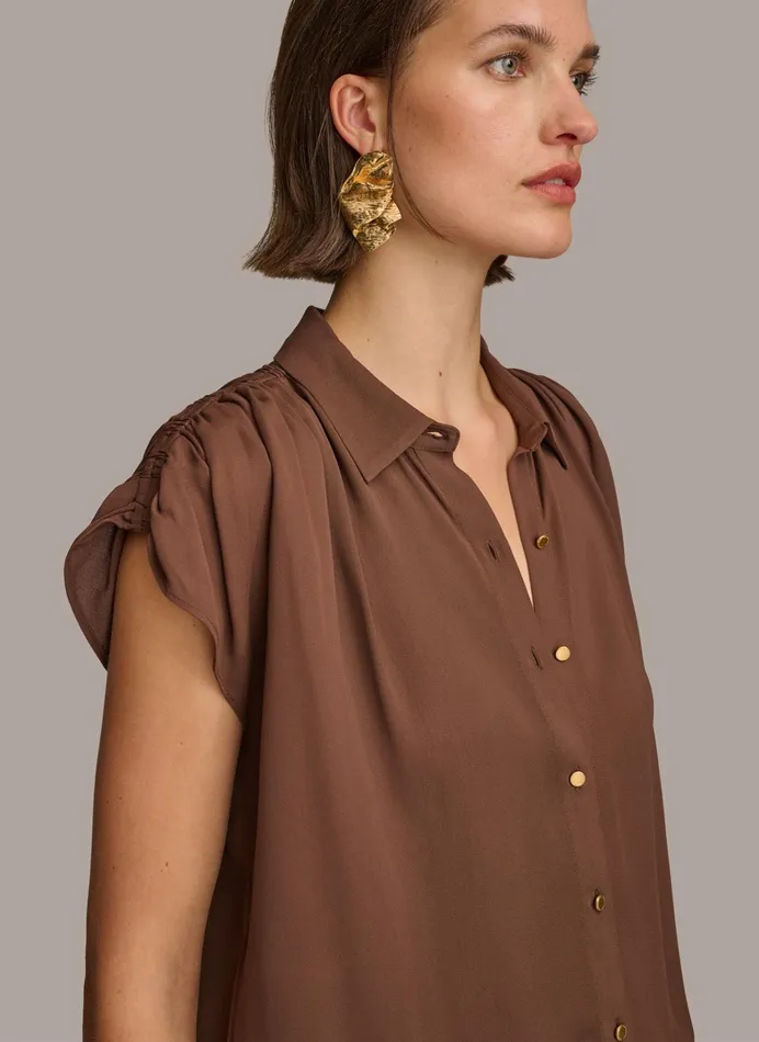 Women Sweaters And Tops Donna Karan ELASTIC HEM BLOUSE Canyon