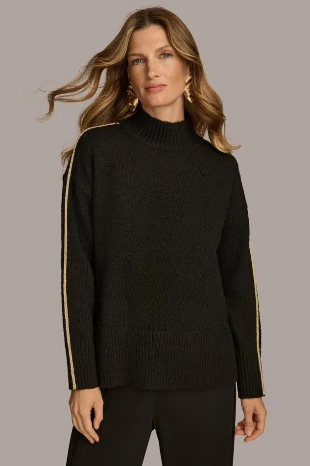 Women Sweaters And Tops Donna Karan MOCK NECK SWEATER Black