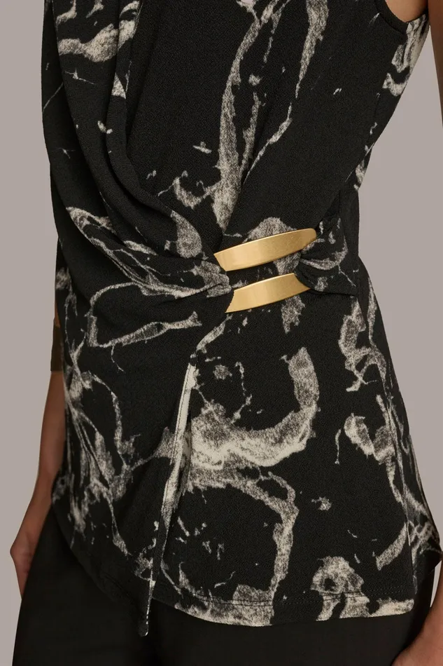 Women Sweaters And Tops Donna Karan PRINT FAUX WRAP WITH BAR HARDWARE Black