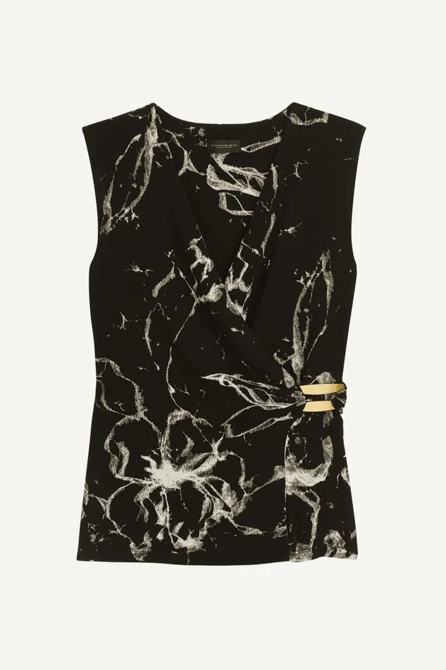 Women Sweaters And Tops Donna Karan PRINT FAUX WRAP WITH BAR HARDWARE Black