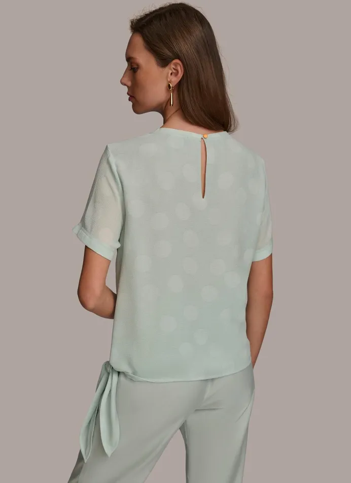 Women Sweaters And Tops Donna Karan PRINTED SIDE TIE BLOUSE Blue Frost Combo