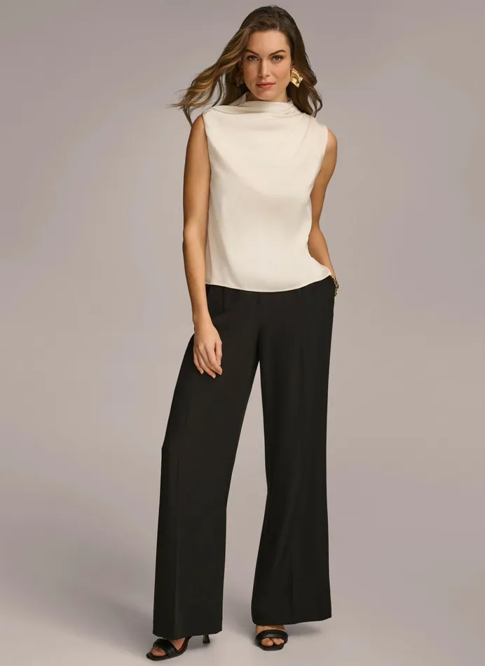 Women Sweaters And Tops Donna Karan SLEEVELESS DRAPED MOCKNECK TOP Cream