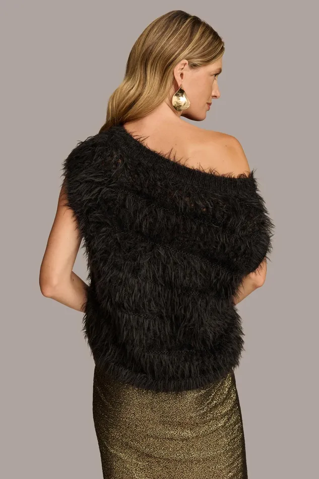 Women Sweaters And Tops Donna Karan VNECK EYELASH TOP Black