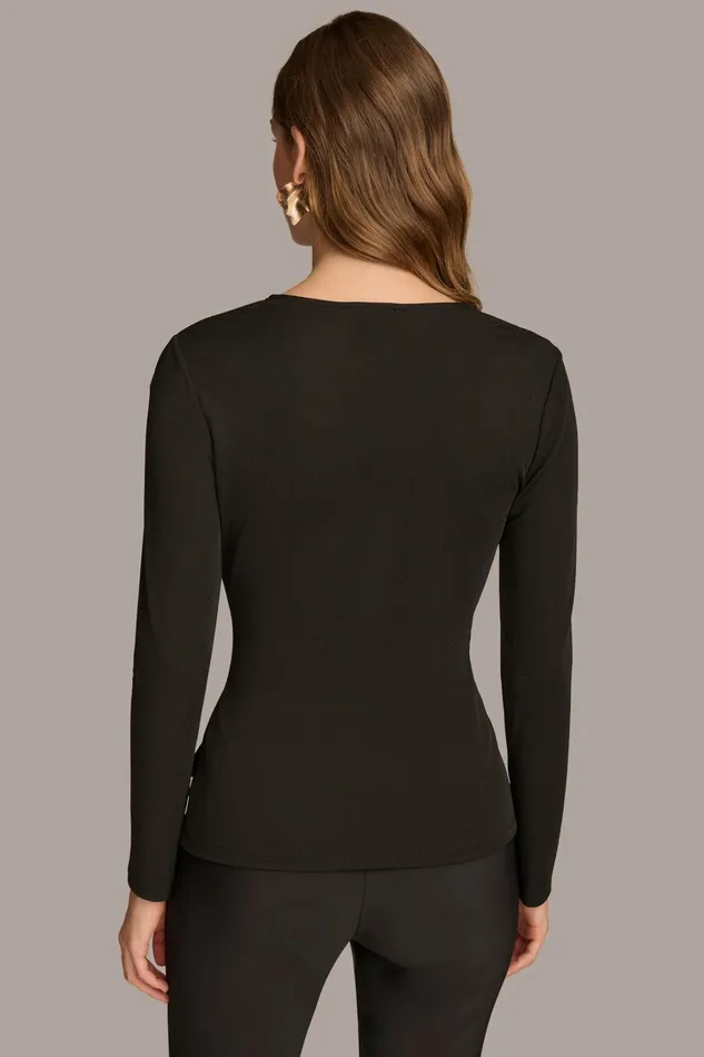 Women Sweaters And Tops Donna Karan V NECK TOP WITH HARDWARE Black
