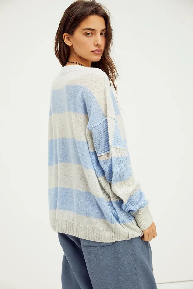 Women Sweaters Free People Think Of You Stripe Cashmere Tunic Storm Cloud Combo