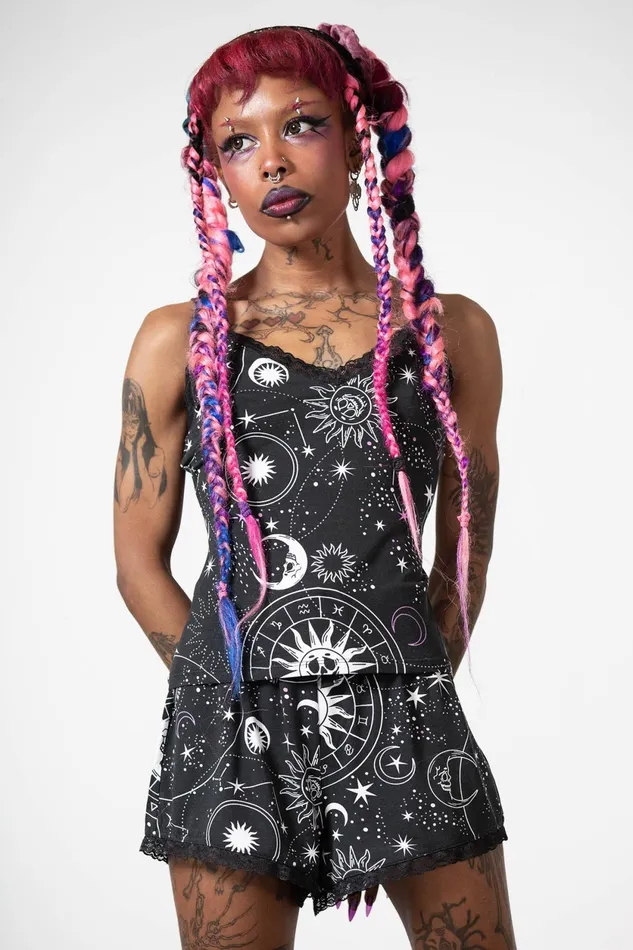 Women TShirts and Vests Killstar Cosmos Lace Cami