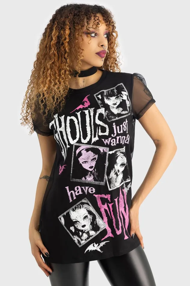 Women TShirts and Vests Killstar Ghoul Friends Sheer Combo Top
