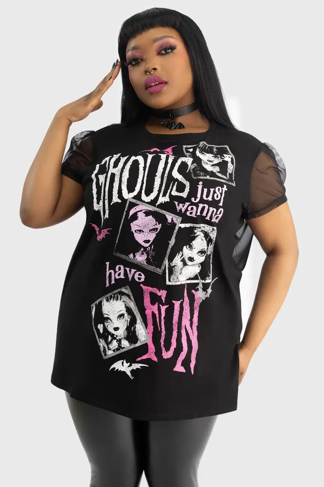 Women TShirts and Vests Killstar Ghoul Friends Sheer Combo Top