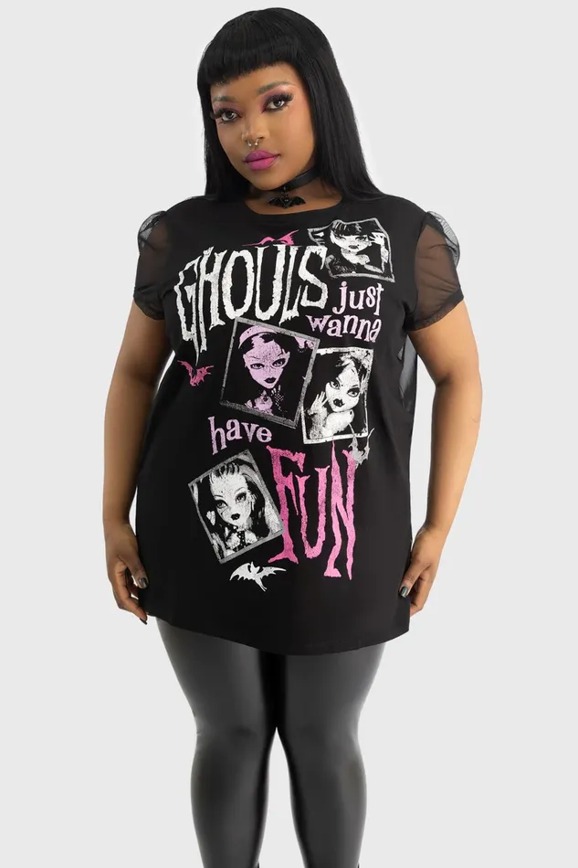 Women TShirts and Vests Killstar Ghoul Friends Sheer Combo Top