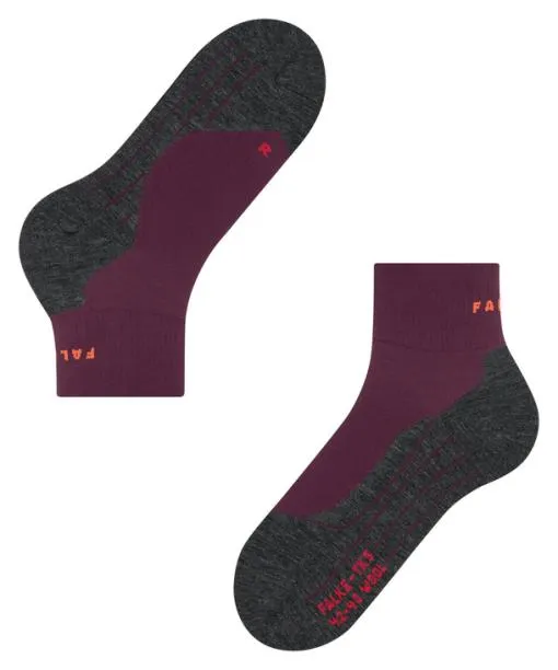 Women TK5 Wander Wool Short Women Trekking Short Sock Dark Mauve FALKE Hiking Socks
