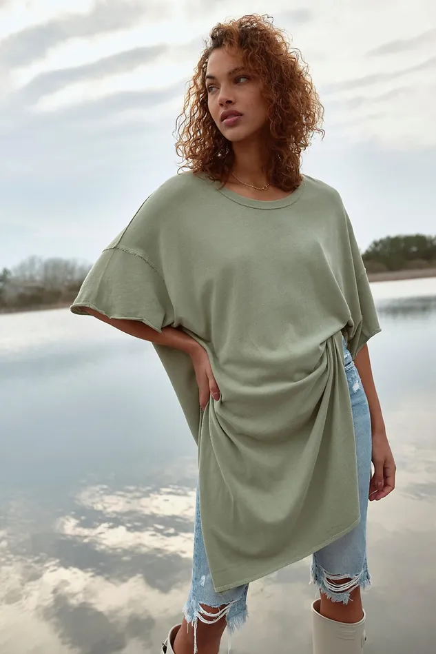 Women Tops Free People Care FP Running On Empty Tee Green Tea Leaves