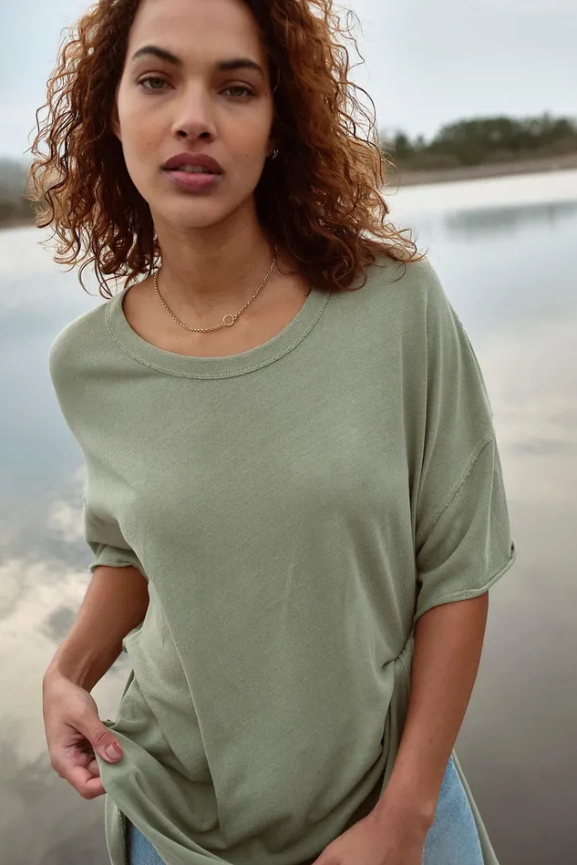 Women Tops Free People Care FP Running On Empty Tee Green Tea Leaves