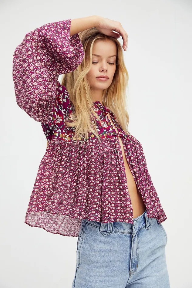 Women Tops Free People Malia Babydoll Jacket Berry Combo
