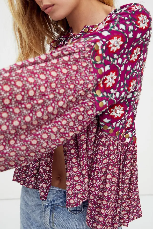 Women Tops Free People Malia Babydoll Jacket Berry Combo