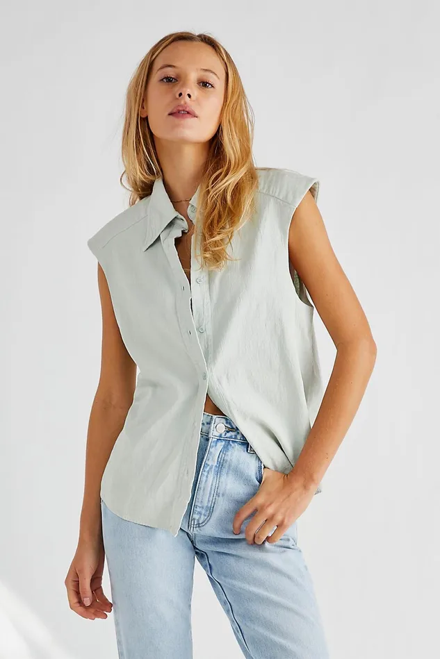 Women Tops Free People Nichola Sleeveless Shirt Sea Washed