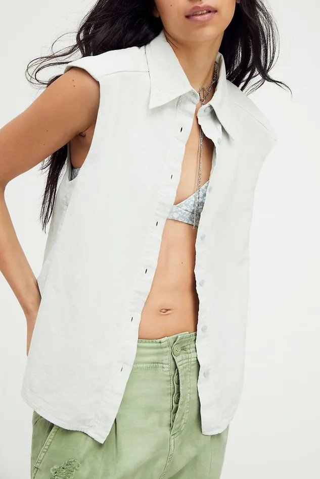 Women Tops Free People Nichola Sleeveless Shirt Sea Washed