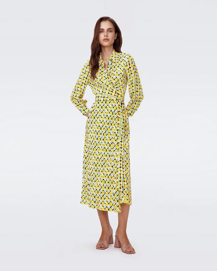 Women Tori Wrap Dress Tiny Maypole Yellow DVF Dresses