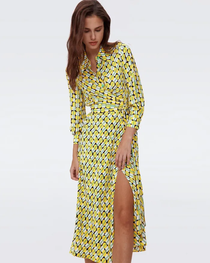 Women Tori Wrap Dress Tiny Maypole Yellow DVF Dresses
