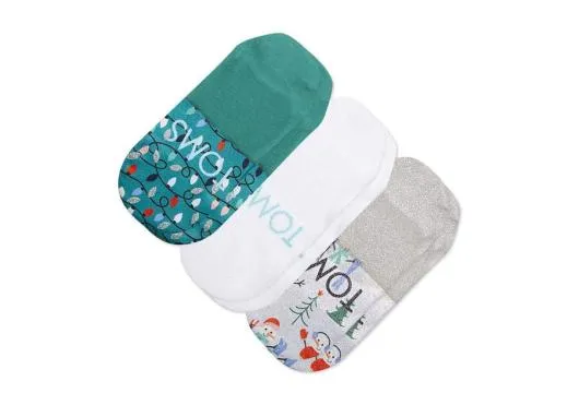 Women Ultimate No Show Socks Snowman 3 Pack Holiday Multi Snowmen TOMS Socks