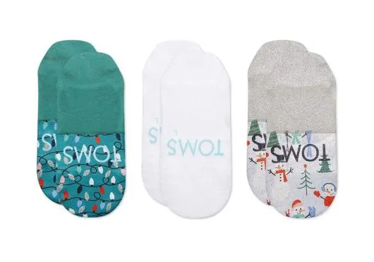 Women Ultimate No Show Socks Snowman 3 Pack Holiday Multi Snowmen TOMS Socks