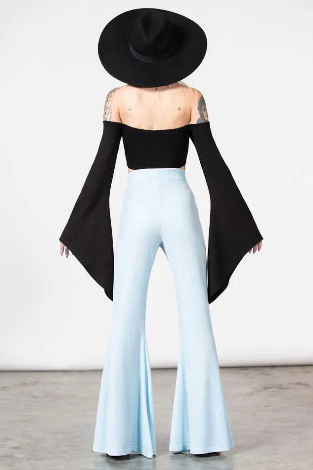 Women Velvet Killstar Moondance Bell Bottoms PASTEL BLUE